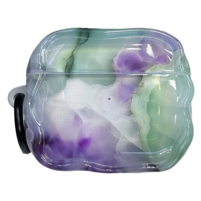 グリーンパープルマーブルパターン Apple ヘッドフォンカバー Appleairpods3/4に適していますパーソナライズされた落下防止PRO2/pro3