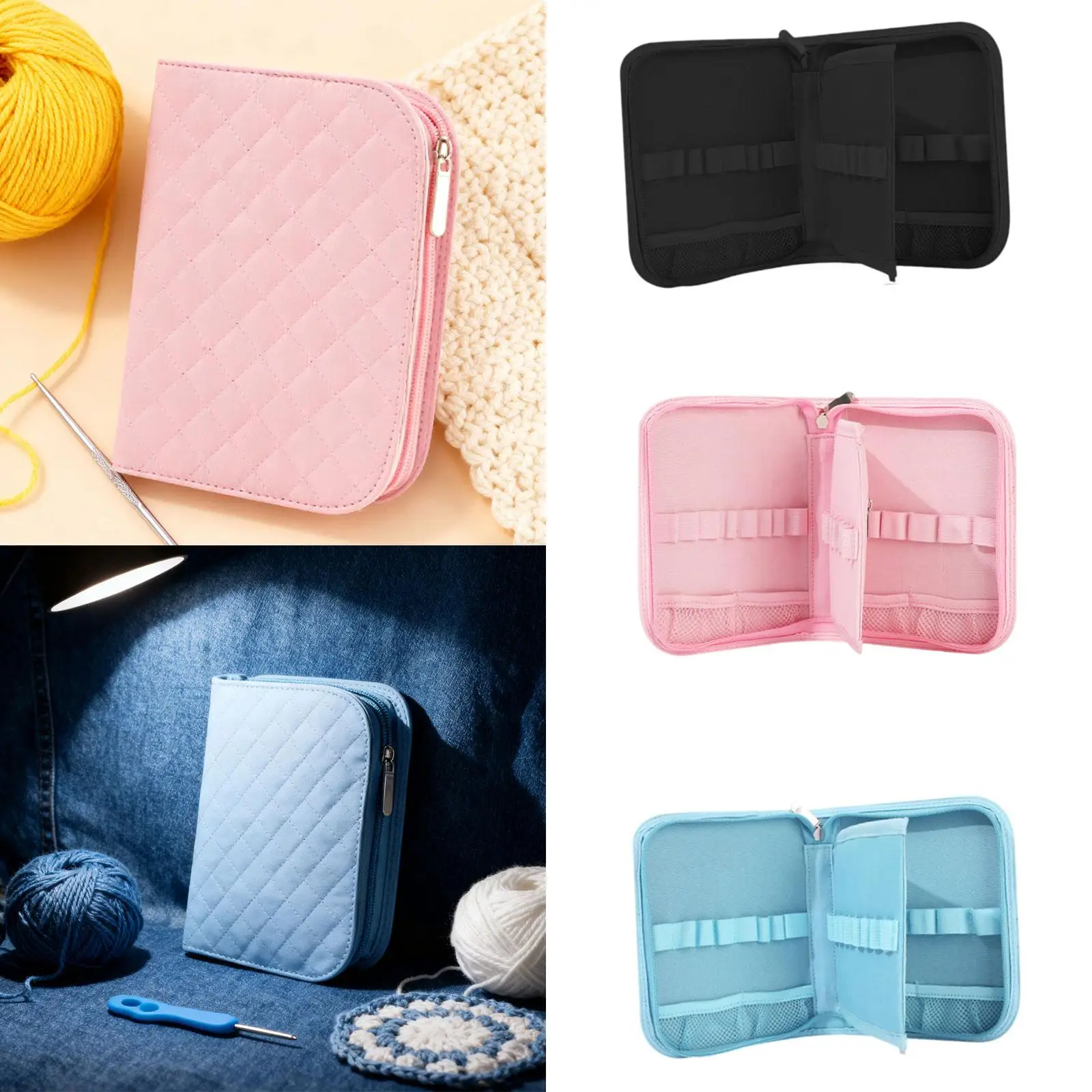 Estuche organizador de ganchillo portátil con bolsillos web, bolsa de viaje para tejer para fácil transporte y suministros artesanales