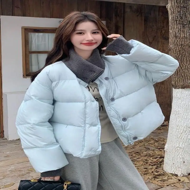 

Women's Padded Jacket Outdoor Daily Wear Winter New Thickened Short Puffer Coat Women Korean Style Small Size Knit Stand Collar