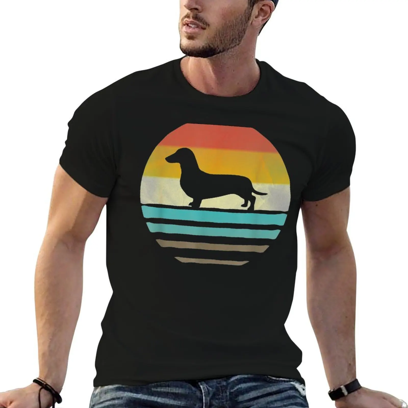 Retro Vintage Sunset Doxie Dachshund Dog Breed Silhouette T-Shirt g man t shirts for men essential t shirt T-Shirt