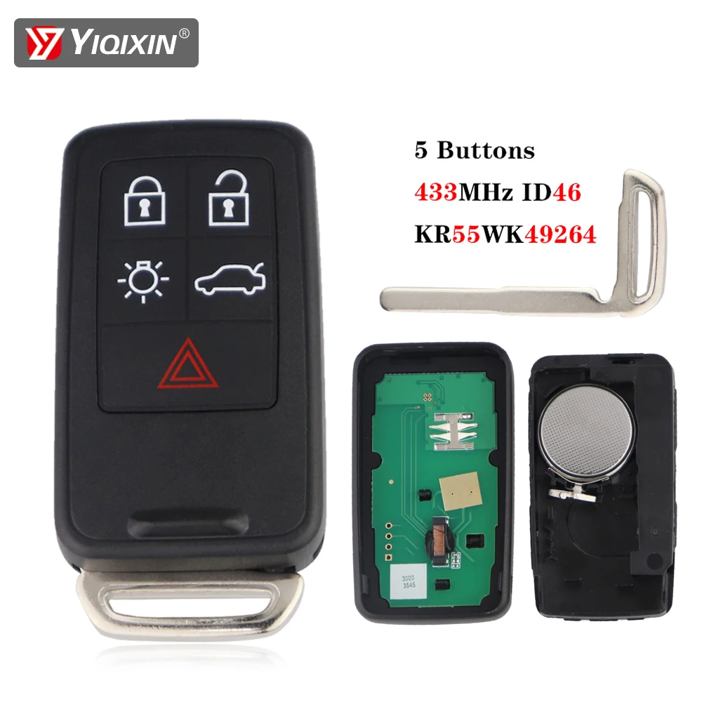 

Smart Remote Car Key For Volvo XC60 S60 S80 V60 V40 XC70 S40 S60L V70 2007 2008 2009 2010 2011-2016 433Mhz ID46 Chip KR55WK49264