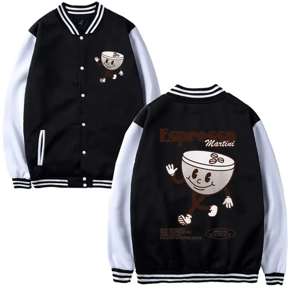 

Funny Espresso Martini Cocktail Print Baseball Uniform Winter Fashion Fleece Baseball Jacket Men Women Fashion Oversized Coat