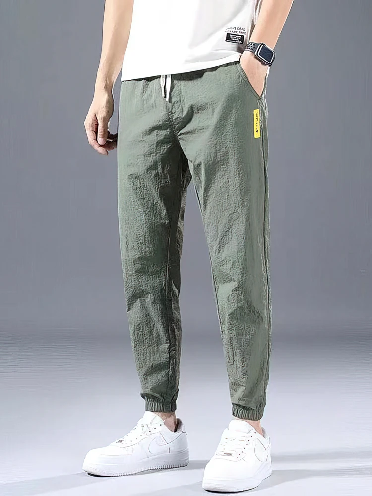 

Summer Ice silk Jogger pants Men Straight Trousers Spring Sport Lightweight Thin Quick-drying Baggy Wide leg Sweatpants Male