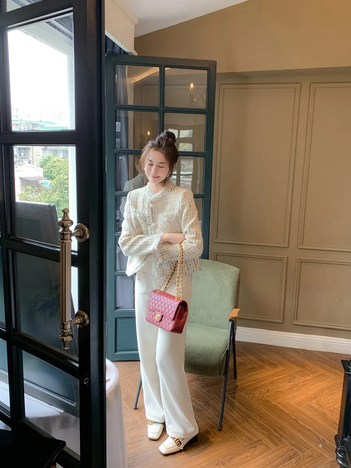 Veste en tweed brodé coloré pour femme, manteau court à carreaux fins, veste féminine, automne, printemps, 2024