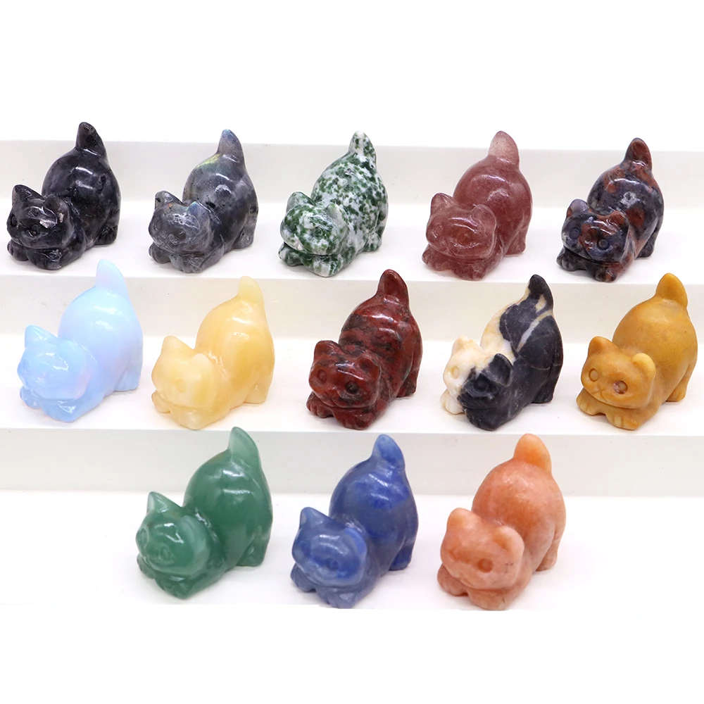 30mm Cute Cat Statue Natural Stones Carved Healing Crystal Animal Figurine Gem Crafts Home Decoration Souvenir Delightful Gifts