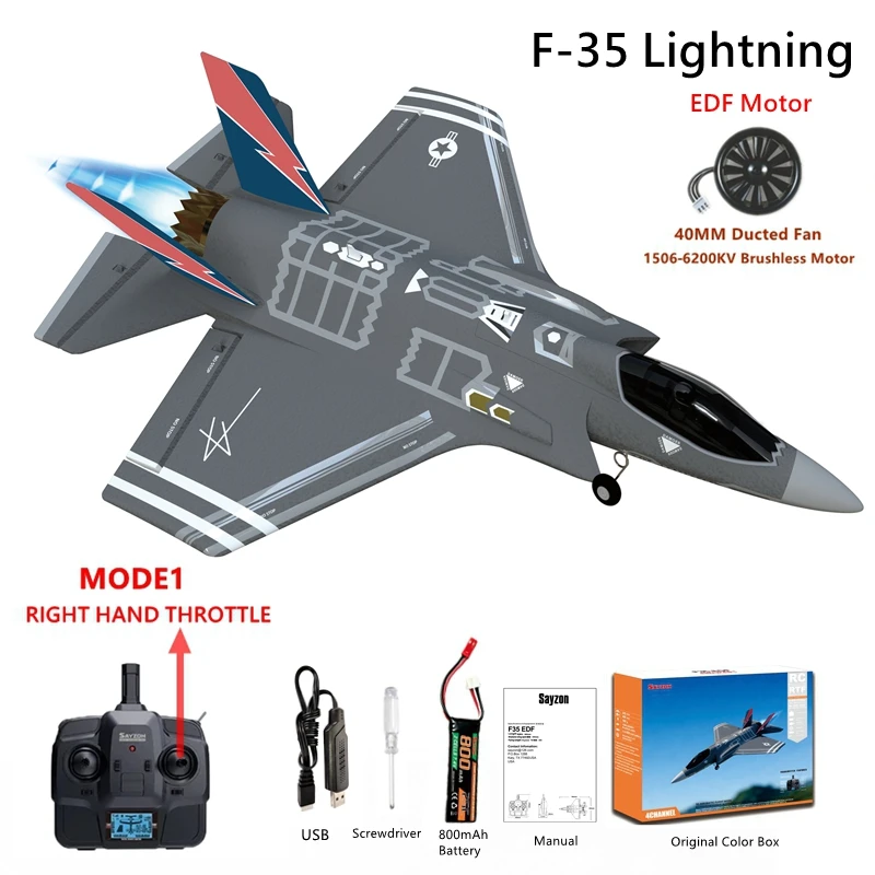F‑35 Lightning RC Fighter Jet  4CH 2.4GHz Durable EPP RC Plane Toy with 6‑Axis Gyro RTF Control Mode 1 (Right Hand Throttle)