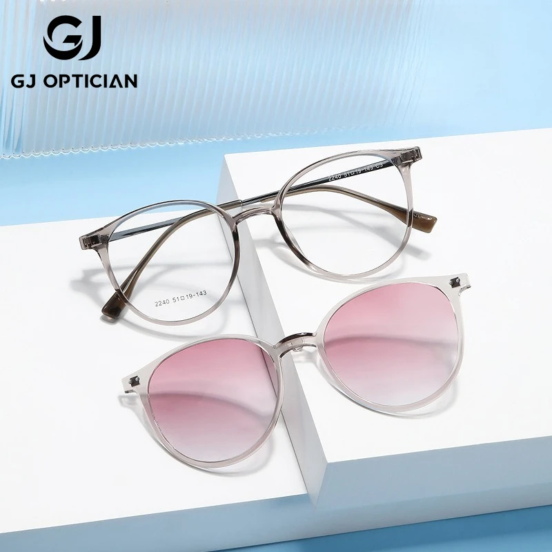

GJ OPTICIAN New Magnetic Lens Clip Dual purpose Sunglasses Women Round Retro Anti Blue Light Reading Prescription Myopia Glasses