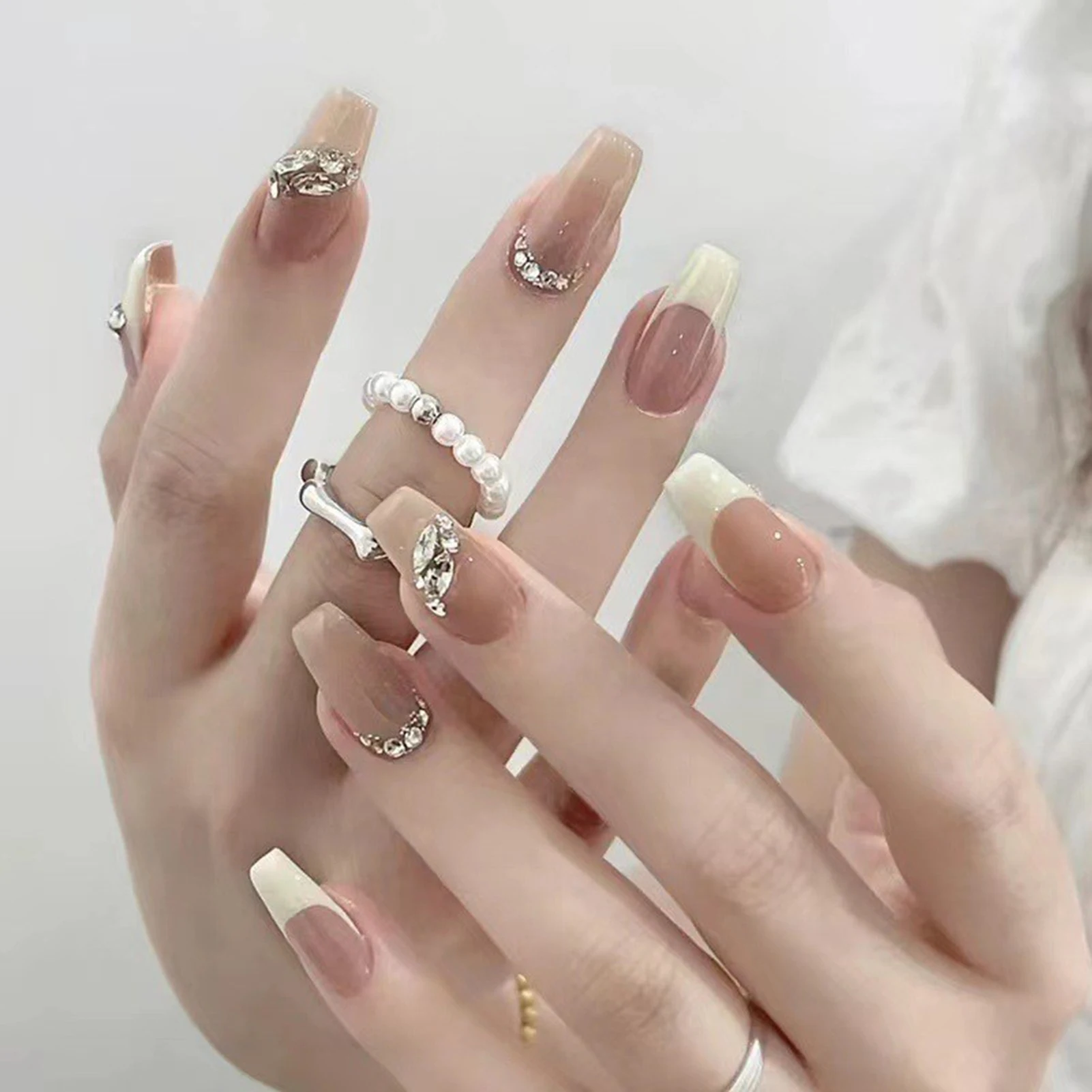 Clear Beige Nude Artificial Nails Durable Full Cover False Nails for Daily Everyday Wearing