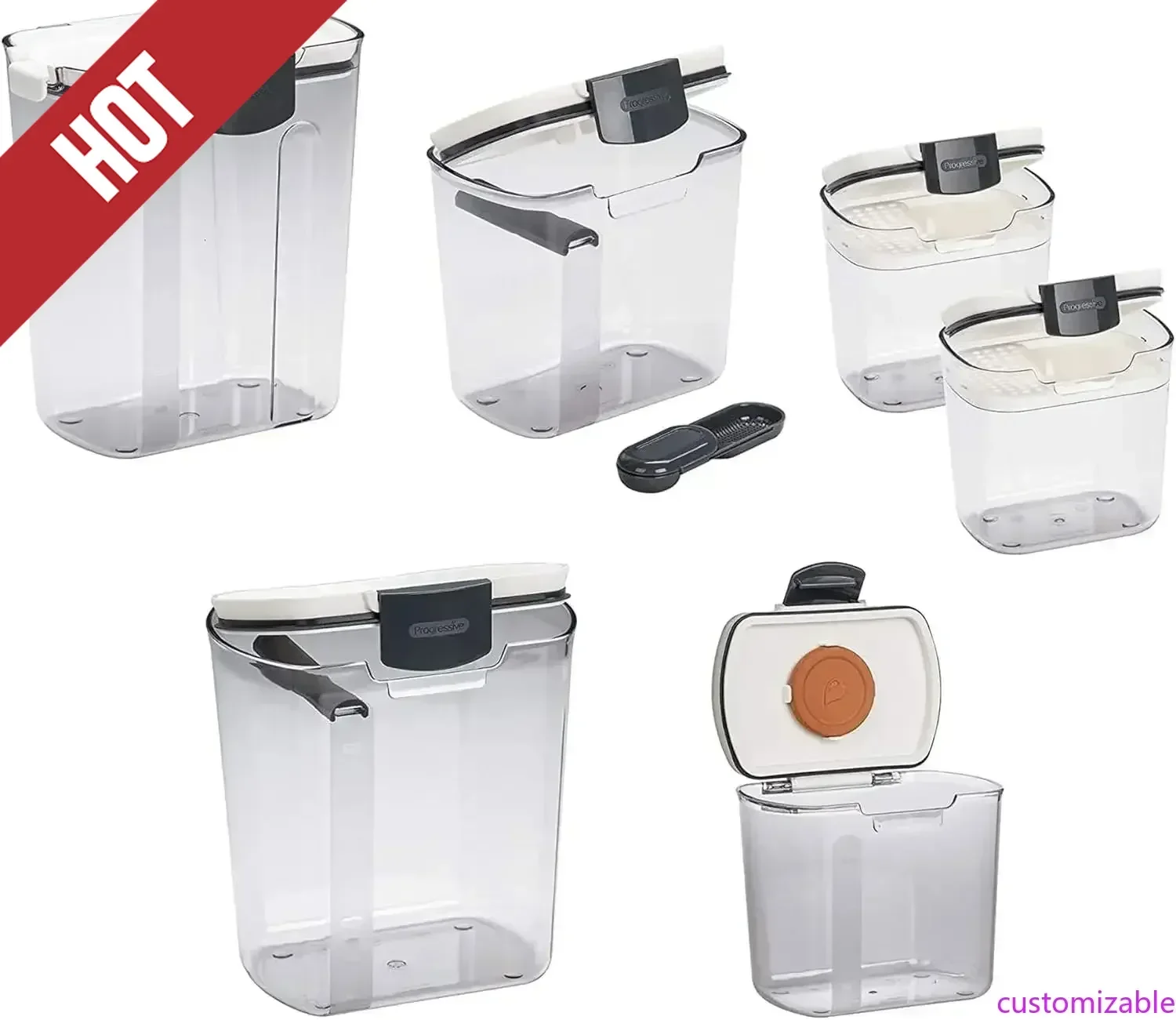 

Customizable-International Prepworks ProKeeper Kitchen Clear Plastic, Airtight Food, Flour & Sugar Storage Container Set, 6 Piec