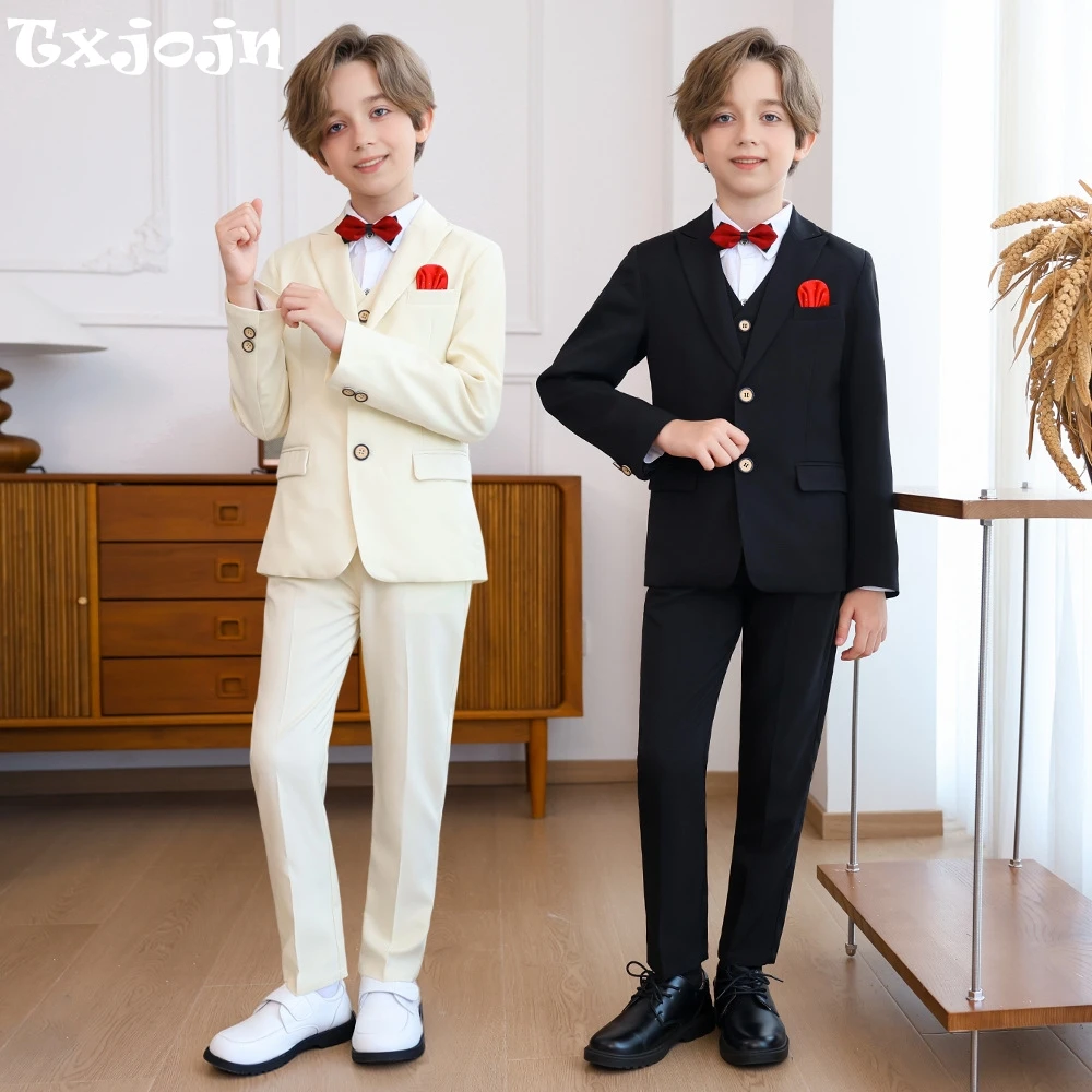 

Autumn Boys Peak Lapel Suit Set 5 Pieces For Stage Performance,Handsome Slim Fit Tuxedo For Kids,Plus Size Children's Suits