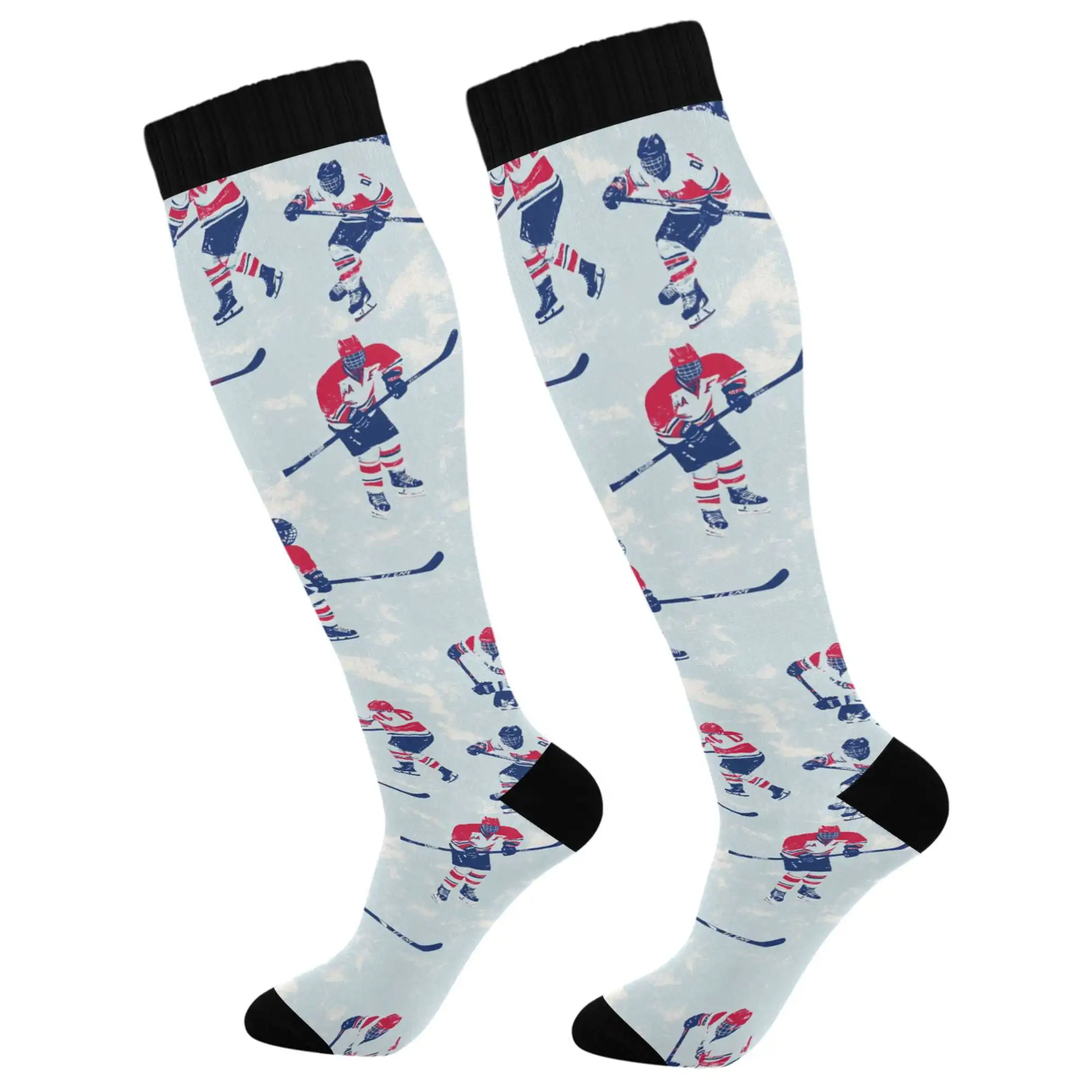Womens Knee High Socks Casual Long Thick Travel Daily Wear, 1 Pair, Blue Ice Hockey