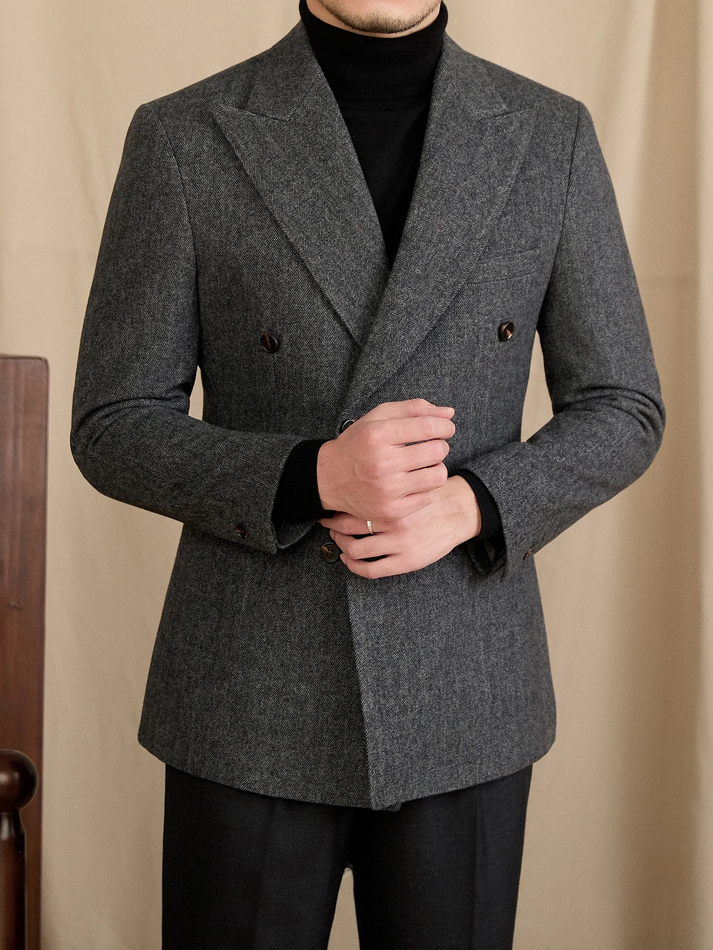 

Мистер. Мужской костюм Deer Tee: приталенный, из смесовой шерсти и твида, двубортный, в стиле ретро, для осени и зимы, утепленный, повседневный, модный, городской...