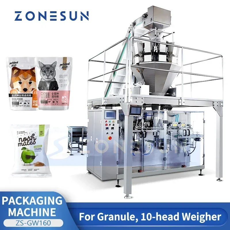 ZONESUN Macchina automatica per il riempimento e la sigillatura dei granuli verticale VFFS Pesatrice multitesta Attrezzatura per l'imballaggio ZS-GW160