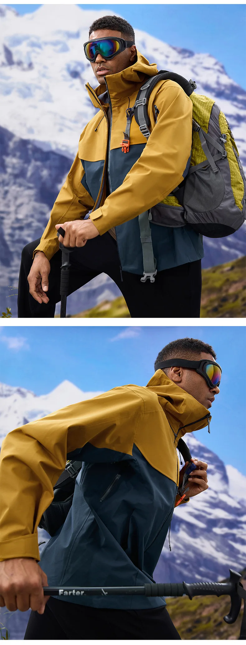 Herbst- und Winter-Hardshell-Windbreaker Winddichte Regenfeste Atmungsaktive Outdoor-Wander- und Bergsteiger-Skijacke mit Kapuze – Detail 18