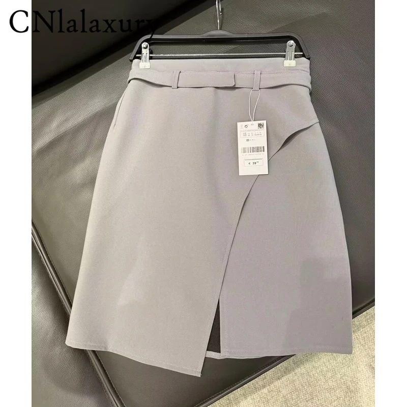 CNlalaxury Spring Summer Work Wear Wrap Women\'s Skirts 2024 New OL Style Button High Waist Front Split Skirts Female