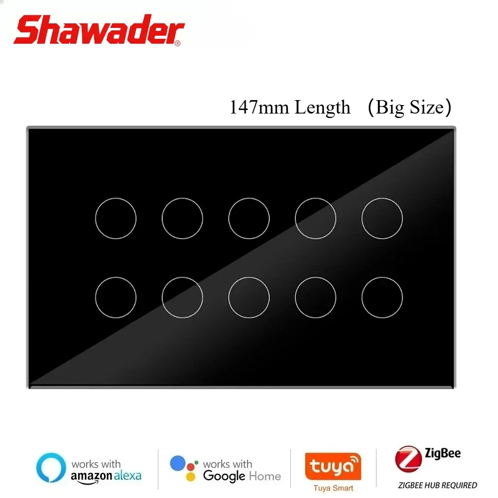 

Shawader Zigbee сенсорный настенный выключатель прерывателя стеклянная панель 8/10 Gang повторитель Tuya Smart совместим с Alexa Google Home