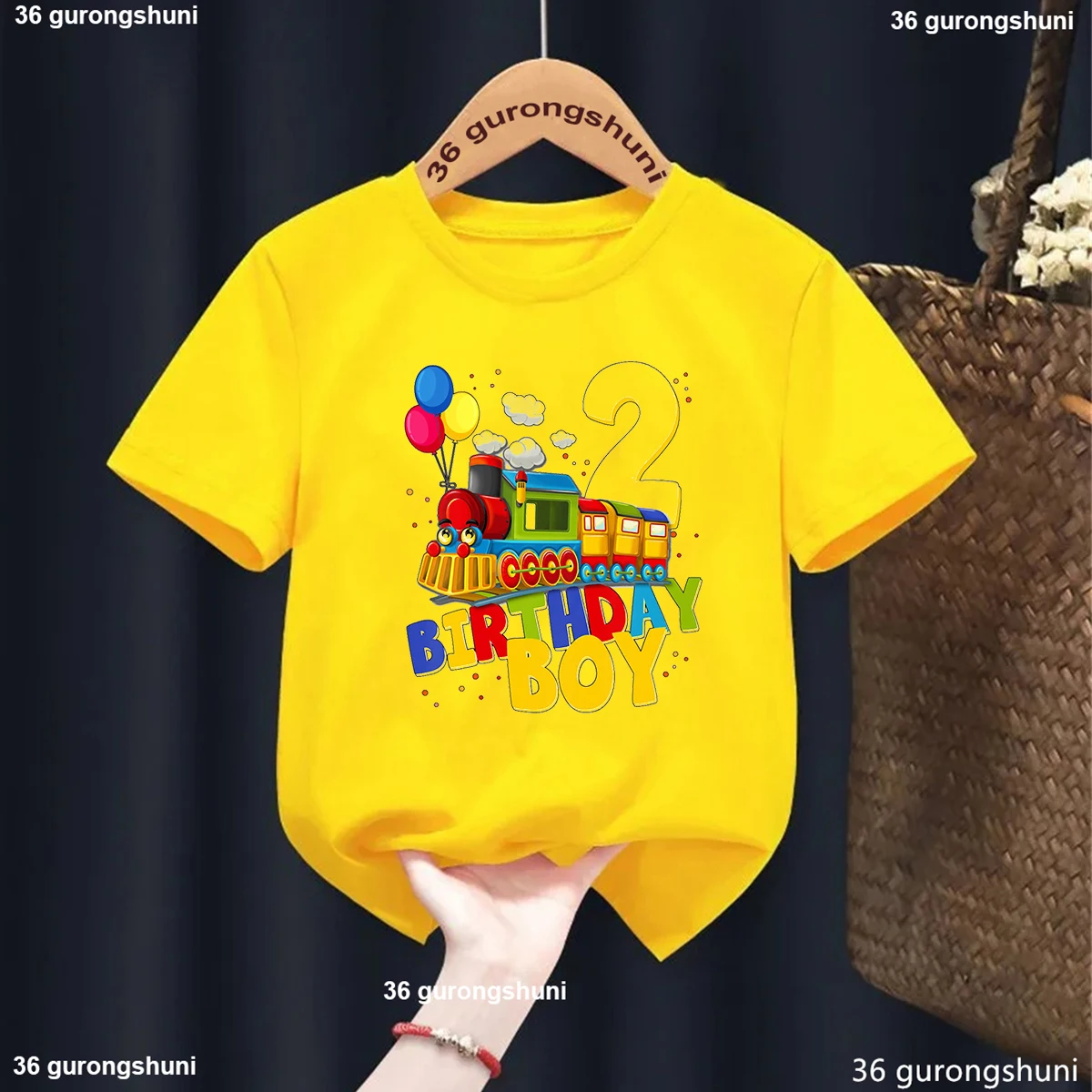 Children\'S Transportation Birthday T Shirt 2nd Birthday Train Printed Graphic Boy Boy T-Shirt Party Clothing Gift Toddler Tshirt