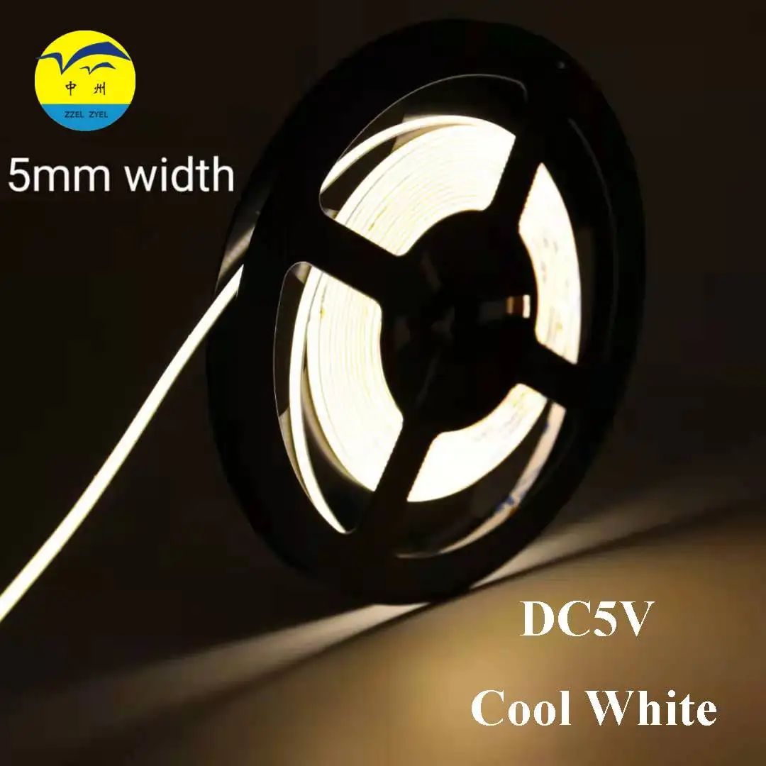 ZZEL ZYEL USB COB LED Strip DC5V Super Narrow 3mm 5mm 8mm Width Light Linear Rope No Spot 9W Cold  White