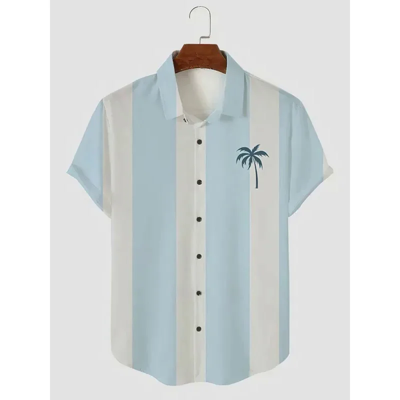 Hawaiian Shirt Men Summer 3d Coconut Tree Printed Holiday Short Sleeve Tops Tee Oversized Blouse Casual Dress