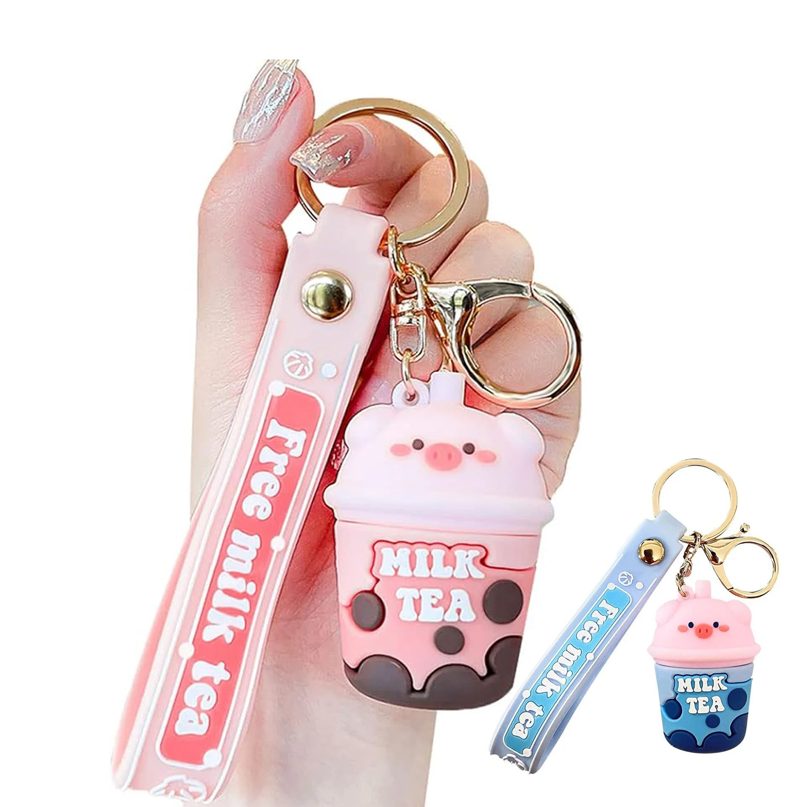 Cute Milk Tea Pig Keychain Kawaii Keychain Pendant Charms Accessories For Car Keys Backpack Wallet Boy Girl Friend Gift