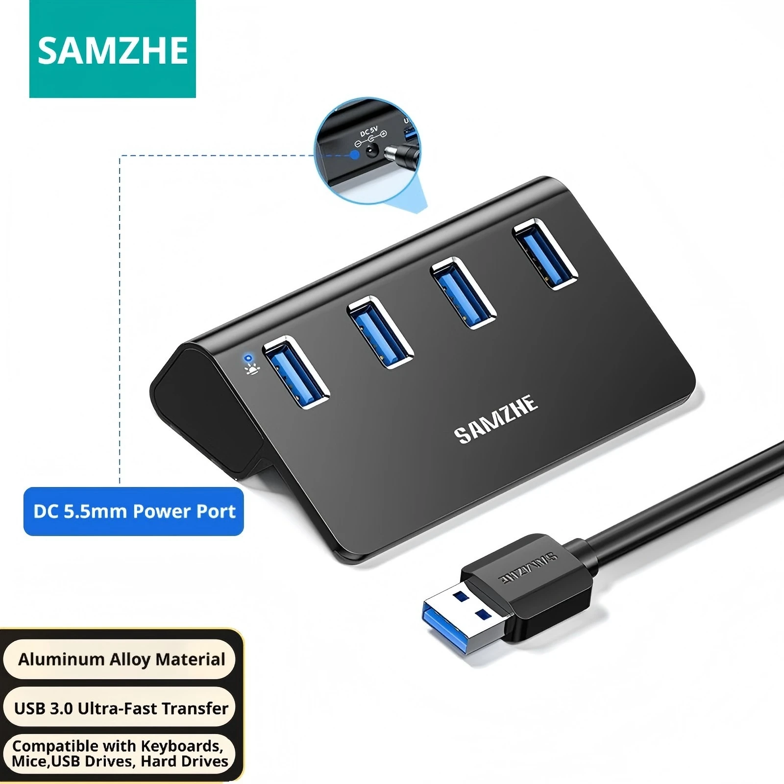 

SAMZHE USB Hub 4 Ports Multiple USB3.0 splitter Dock Station USB3.0 5Gbps High speed transmission Aluminum Alloy HUB For Laptop