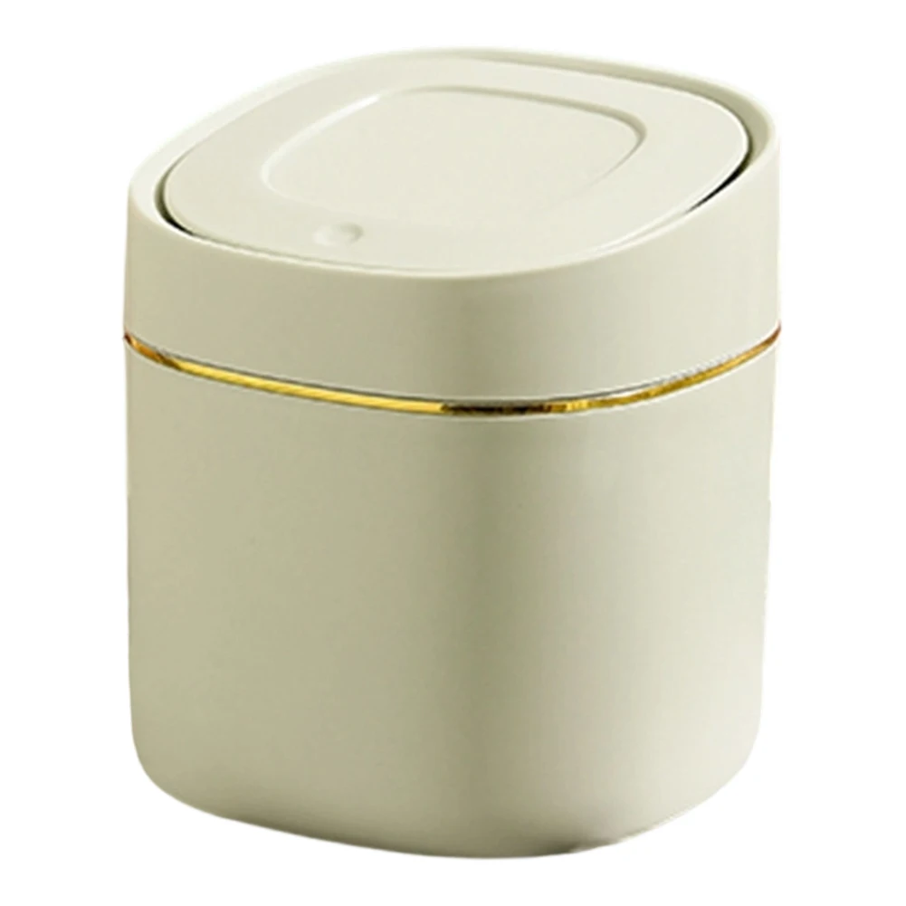 Small trash can with snap open pop-up lid for bedroom office desk use round design with smooth finish and reliable lid mechanism
