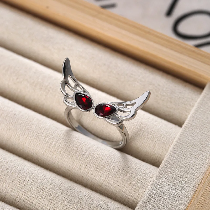 925 Sterling Silver Open Finger Ring Red Stone Vintage Angel Wing Bird Punk Elegant For Women Jewelry Gift Dropship Wholesale