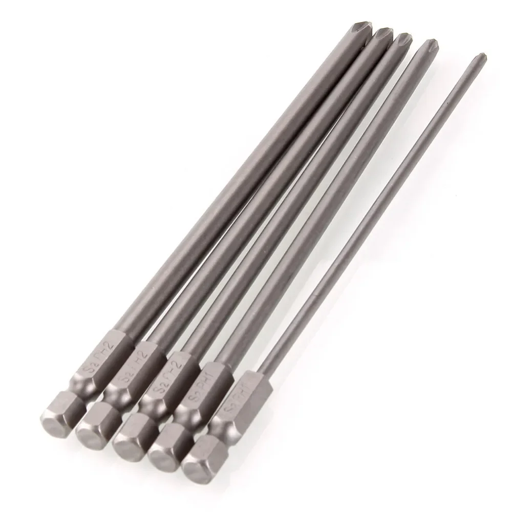 5pcs Magnetic Philips Screwdriver Set 1/4 Inch 6.25mm Shank S2 Alloy Steel 150mm Long Magnetic Hex Screwdriver Bit