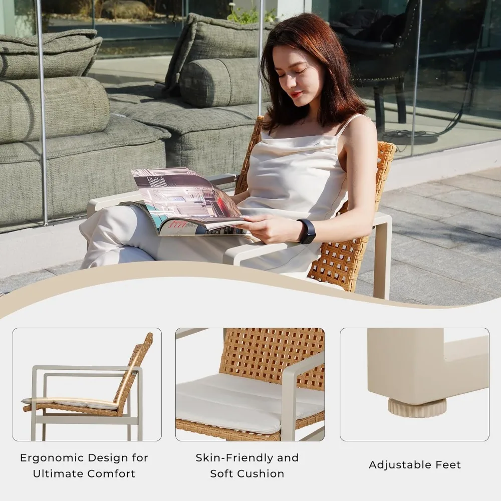 طقم طعام خارجي مكون من 5 قطع، طقم طاولة طعام فناء من الخيزران يتسع لـ 6 أشخاص مع وسادة مقعد، أثاث خارجي معدني حديث #2