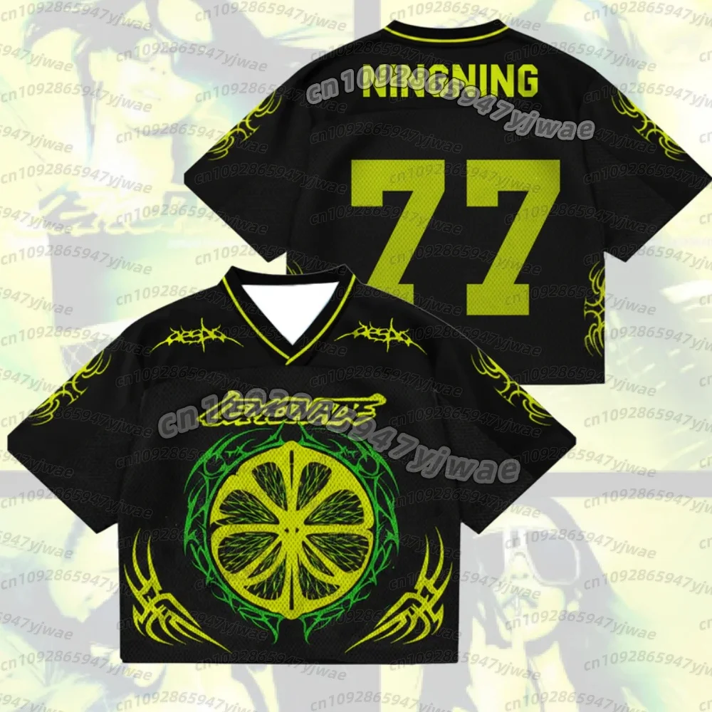 2026 Women's A-Aespa KARINA "Lemonade" Black Yellow Style Cropped Mesh Sports Jersey Breathable Casual Streetwear Kpop Fans Tee - view 2