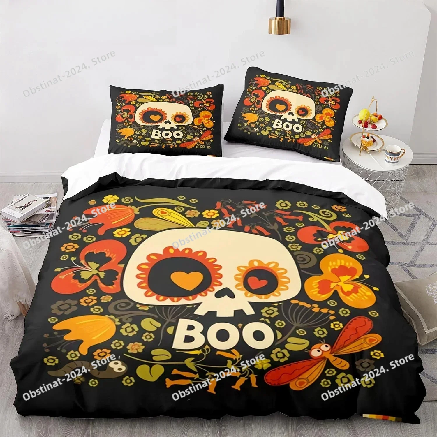 

Top Halloween Boo Cartoon Bedding Set Printed single Comforter Quilt Bed Cover Duvet Cover Pillow Case 3 Pieces Kids Adult Size