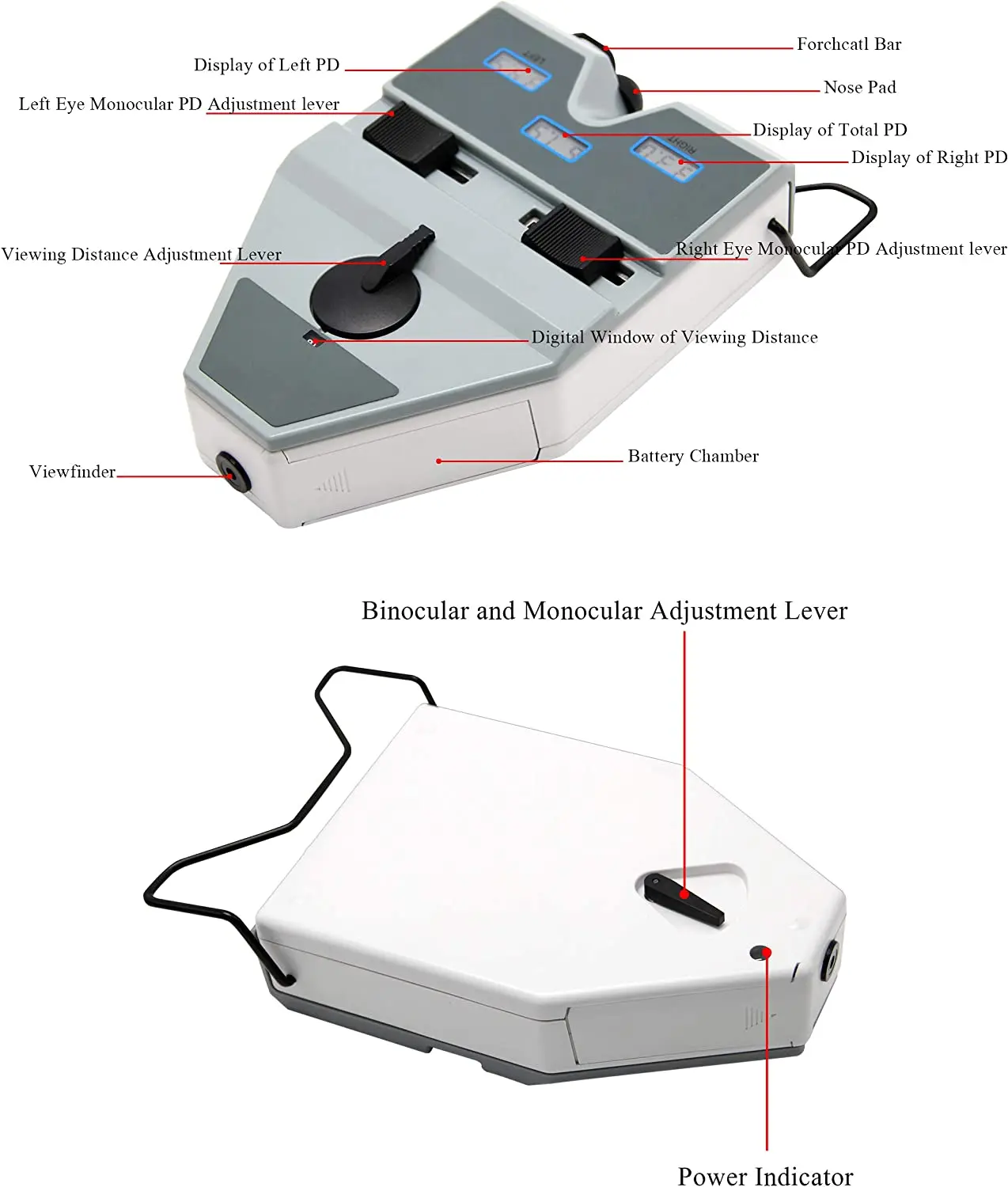 Pupilometer Optik Digital PD Meter dengan Lampu Target LED di Dalamnya