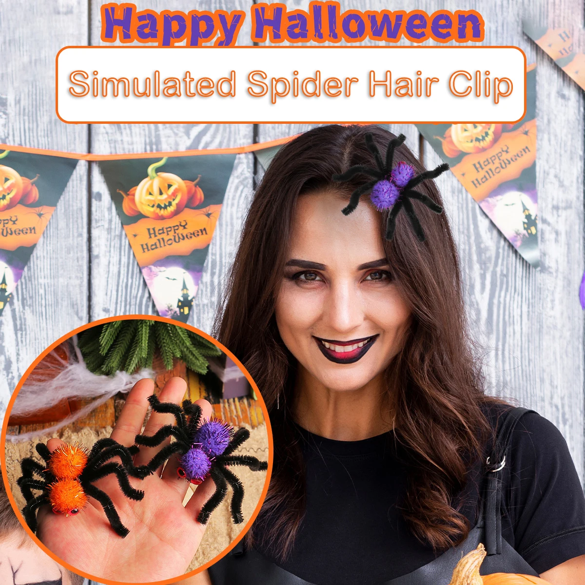 New Halloween Simulation Spider Hair Clip Cartoon Plush Spider BB Clip Hair Decoration Funny Horror Party Decoration Props