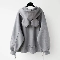 Añadir suéter acolchado de terciopelo Abrigo con capucha Mujer Joker Invierno Nuevo Mickey Heavy Industries Letras bordadas Abrigo con cremallera Marea