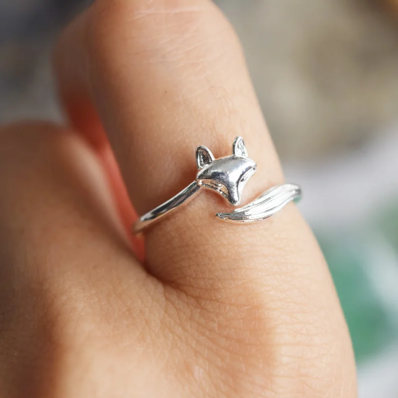 دروبشيبينغ داينتي قابل للتعديل حجم مفتوح الفضة مطلي الثعلب الدائري العصرية الأزياء والمجوهرات للنساء هدية فكرة #1