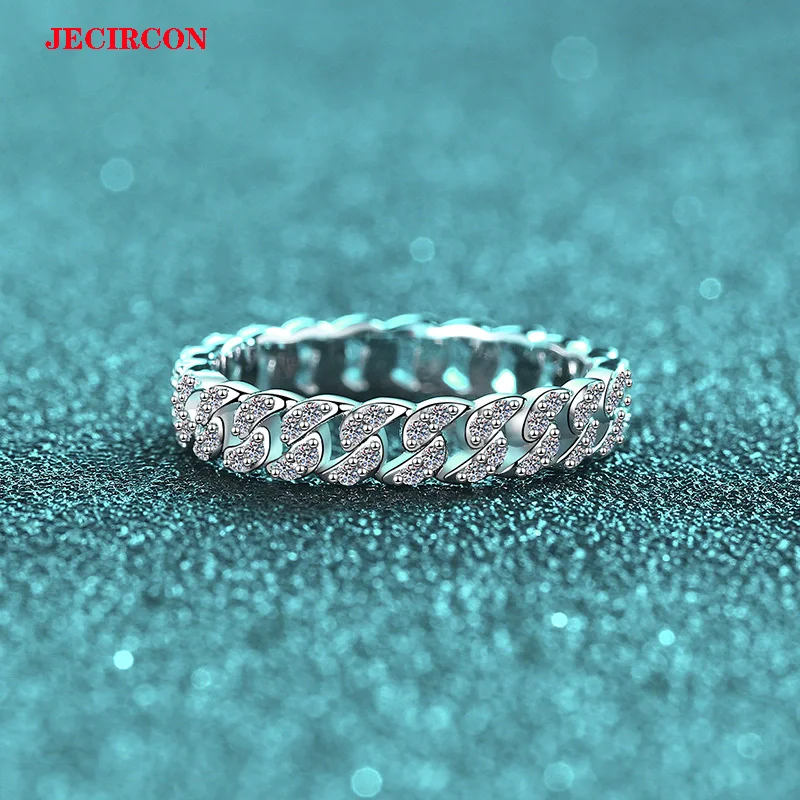 

Кольцо JECIRCON из стерлингового серебра 925 пробы с муассанитом, сверкающее роскошное изящное кольцо-цепочка для подарка на вечеринку, модные ювелирные изделия