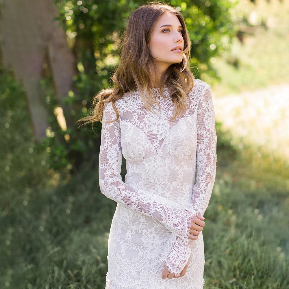 Real Photo Kurzen Flare Ärmeln Boho Spitze Hochzeit Kleider Plus Größe Nach Maß EINE Linie Backless Hinterhof Garten V Neck braut Kleid