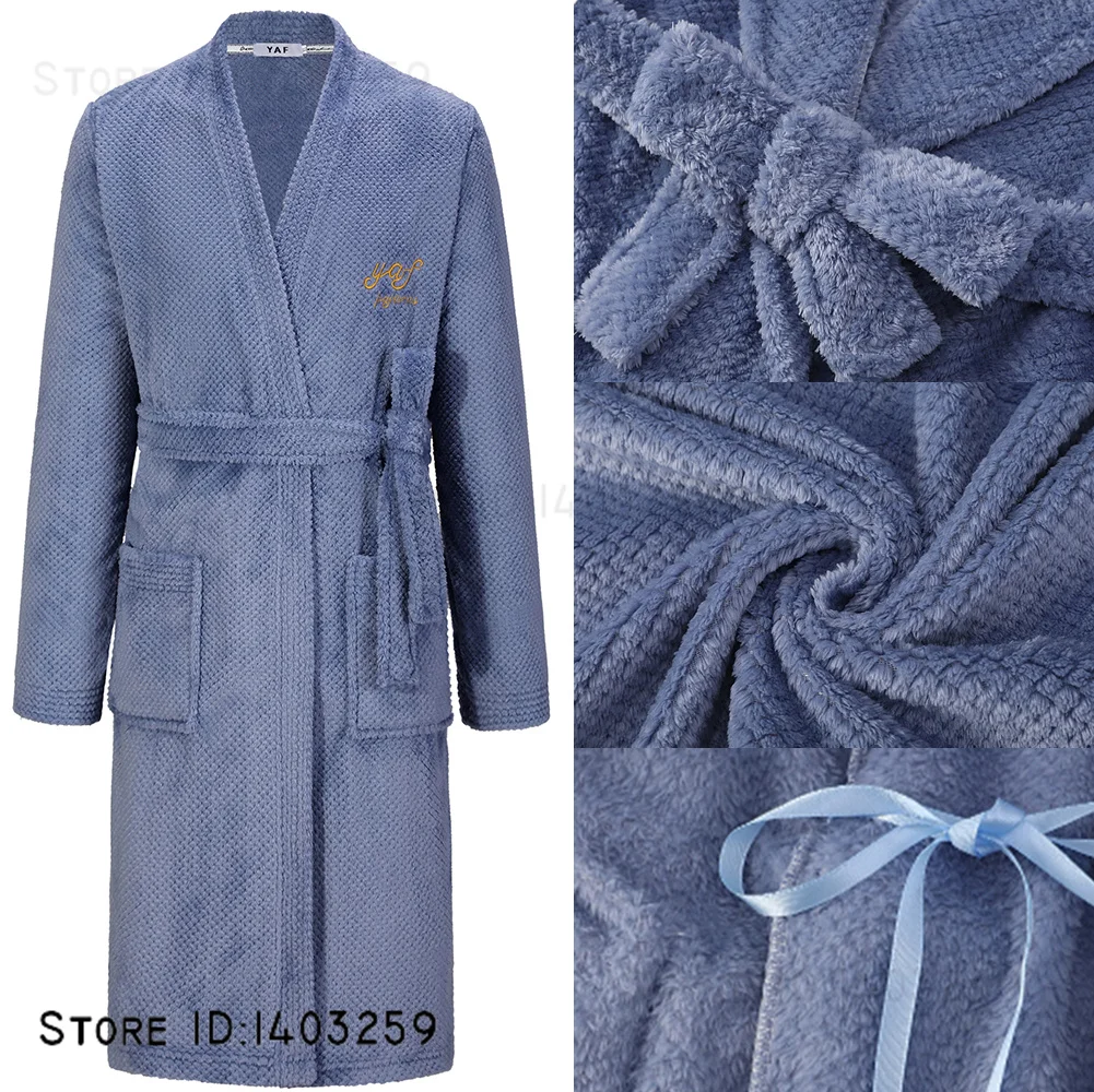 

Winter Thicken Men's Robe Pajama Lounge Wear Warm Flannel Kimono Bathrobe Gown with Pocket Plush Coral Fleece Sleepwer Homewear