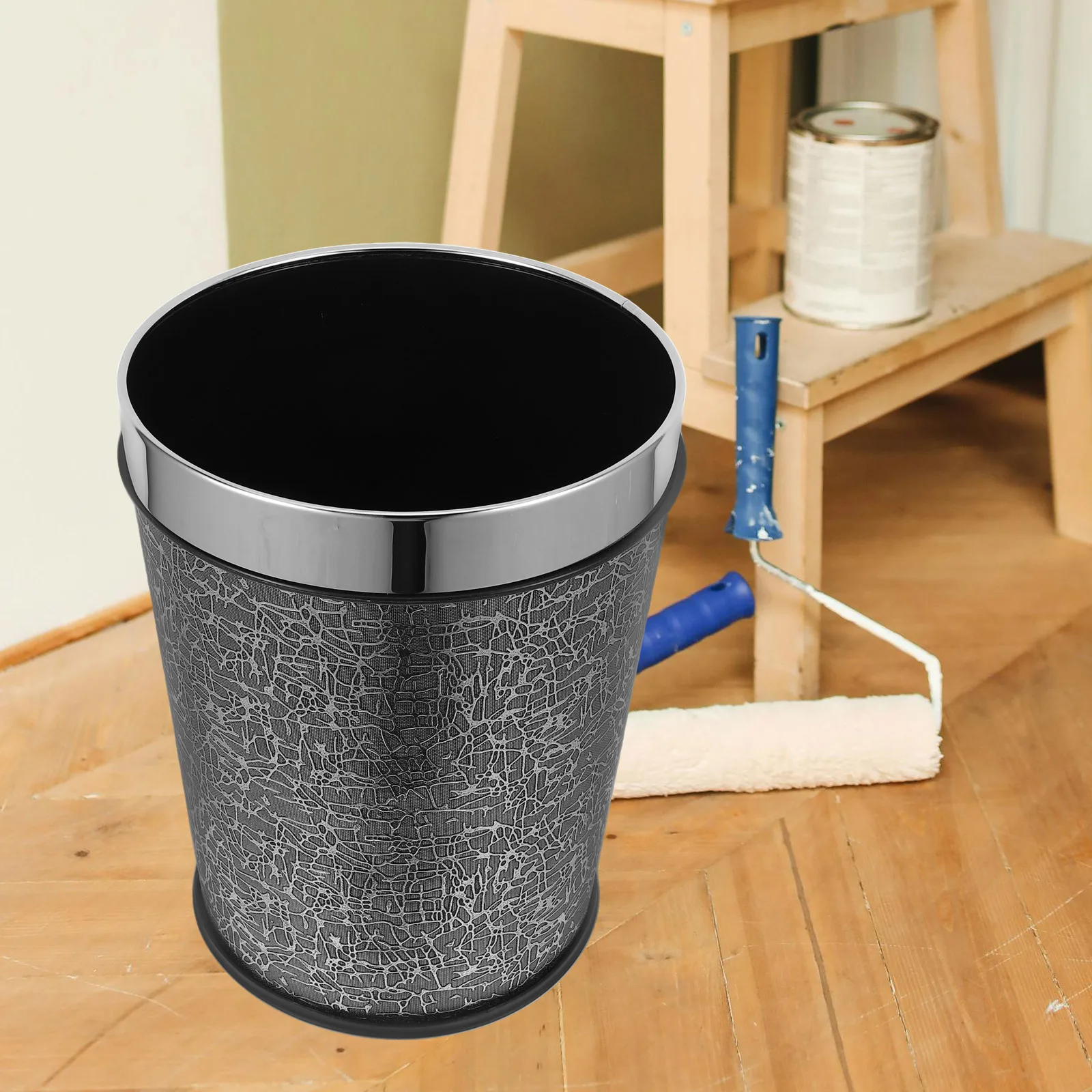 

1pcs Pu Trash Bin Round Lidless Garbage Container Strong Wear Resistant Home Office Waste Can Household Organizer