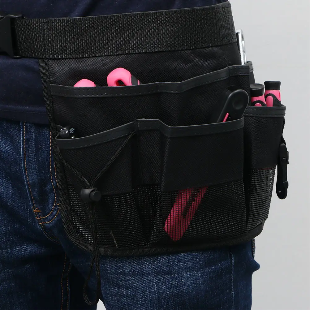 

Gardening Tools Belt Bag Black Oxford Lightweight Durable Plastic Buckle Adjustable Hook Pocket Three Shallow Pockets Outdoor