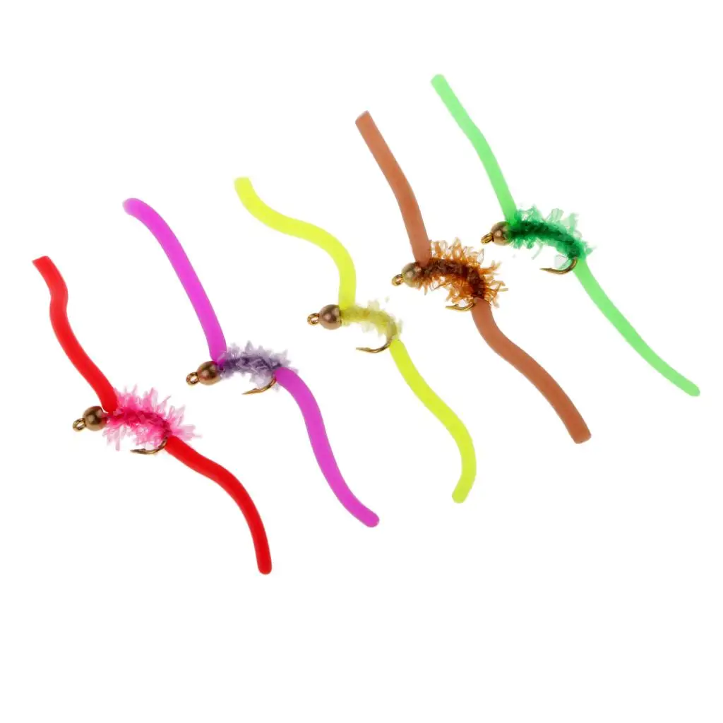 5 Pcs San Worm Wet Nymph Trout Fly Fishing Flies Baits Mixed