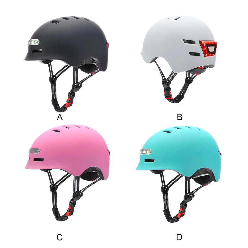 Adult Bicycles Helmet with Rechargeable USB Front Back LED Light Hat 4 Modes EPS Foam Adjustable Cycling Caps Black