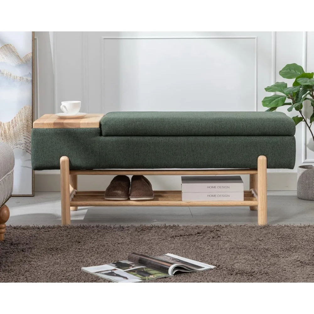 

Entryway Storage Bench for Bedroom Upholstered End of Bed Ottoman Bench with Wood Shoe Storage/Coffee Table for Living Room/Hal