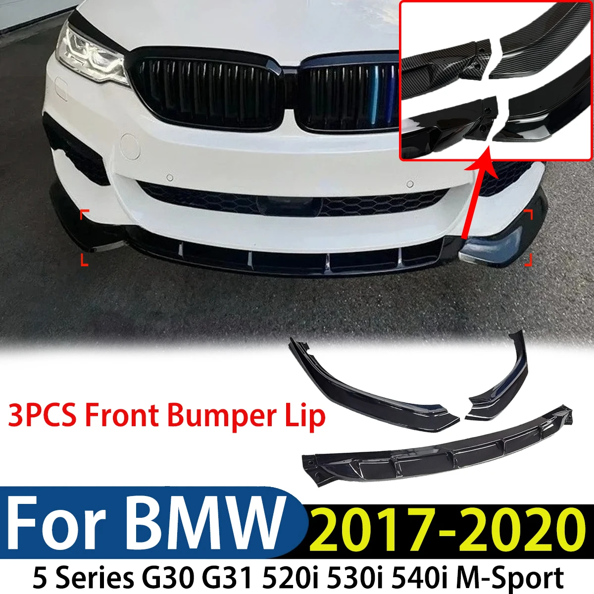 

For BMW 5 Series G30 G31 520i 530i 540i M-Sport 2017-2020 3PCS Front Bumper Spoiler Splitter Diffuser Lip Modification Exterior