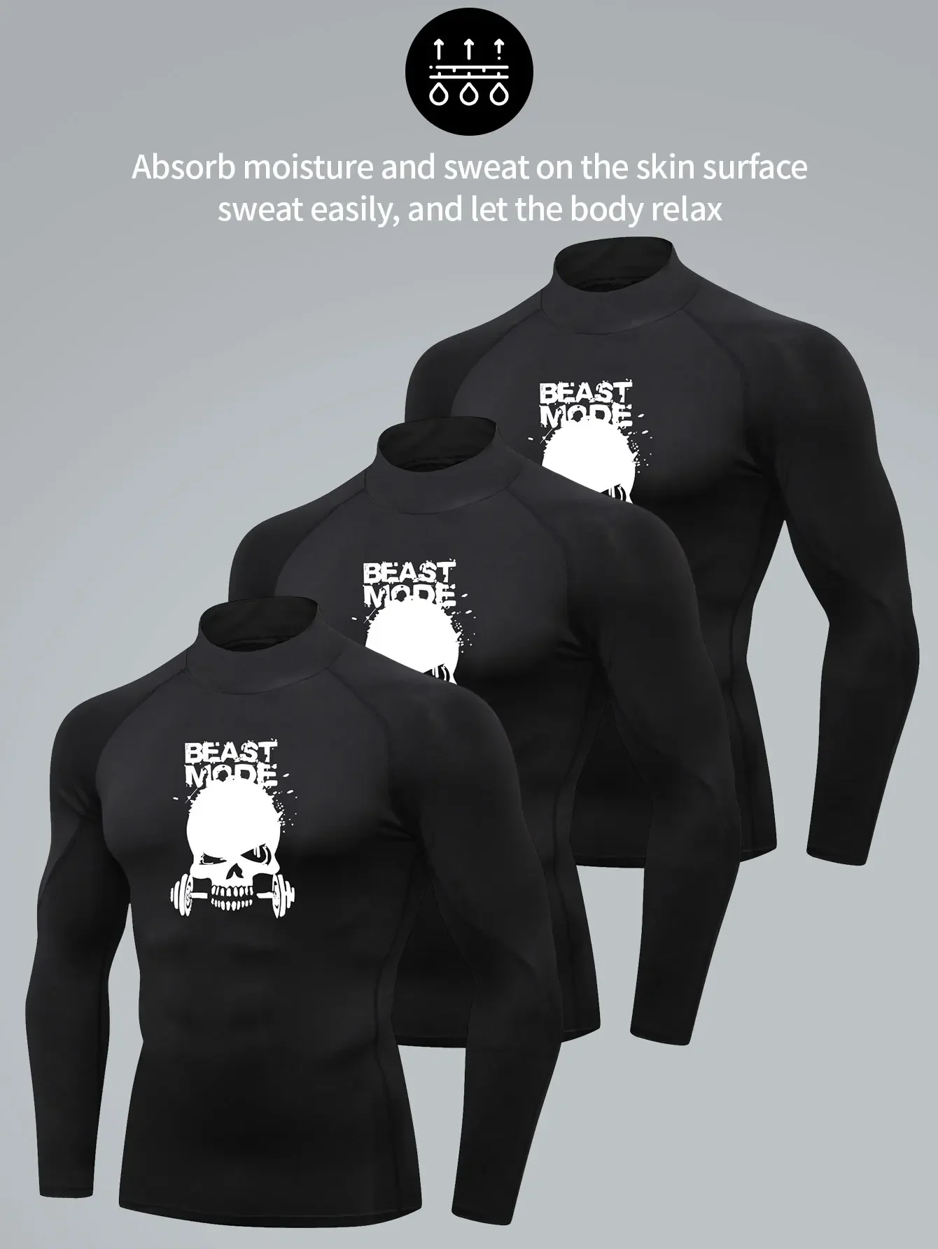 

3PCS,Anime 2D printed tight-fitting shirt, long-sleeved T-shirt, quick-drying high-elasticity sports top