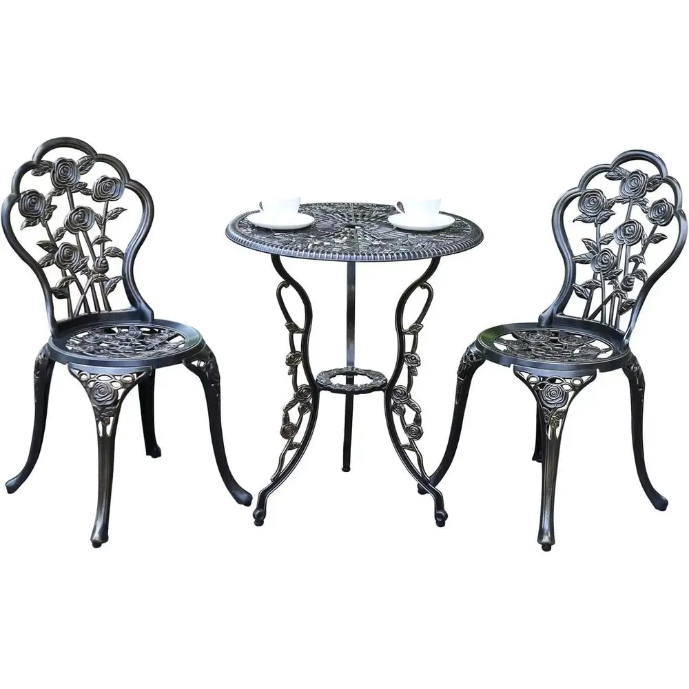 

Bistro Set.Rust-Resistant Cast Aluminum Bistro Table Set with Umbrella Hole for Backyard (Rose Copper)