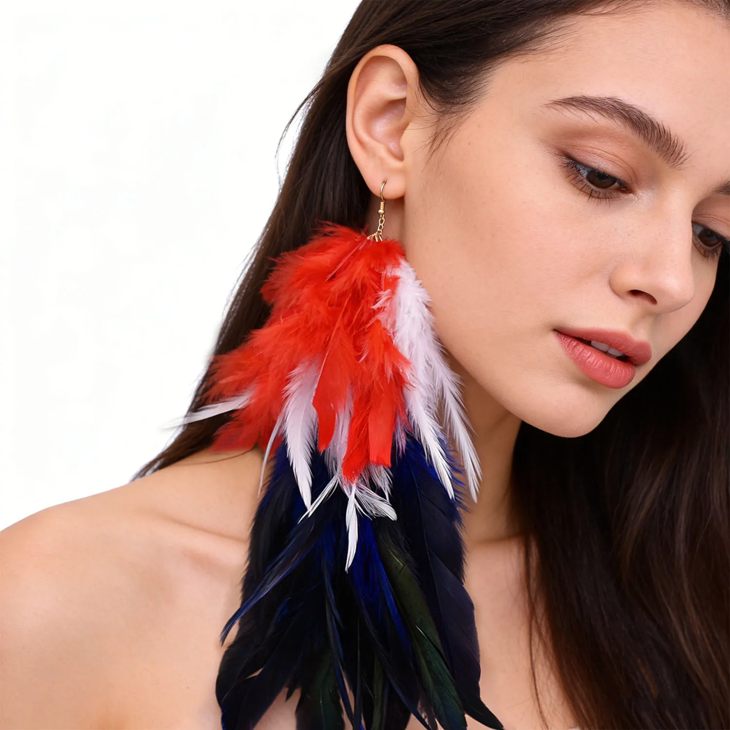 

Colorful Bohemian Long Dangle Feather Earrings For Women Trendy Elegant Exaggerate Hangling Jewelry Vacation Accessories Gift