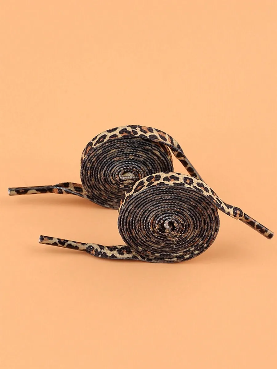 

Leopard Pattern Beige Flat Shoelaces For Sneakers, Athletic, Canvas And Winter Footwear