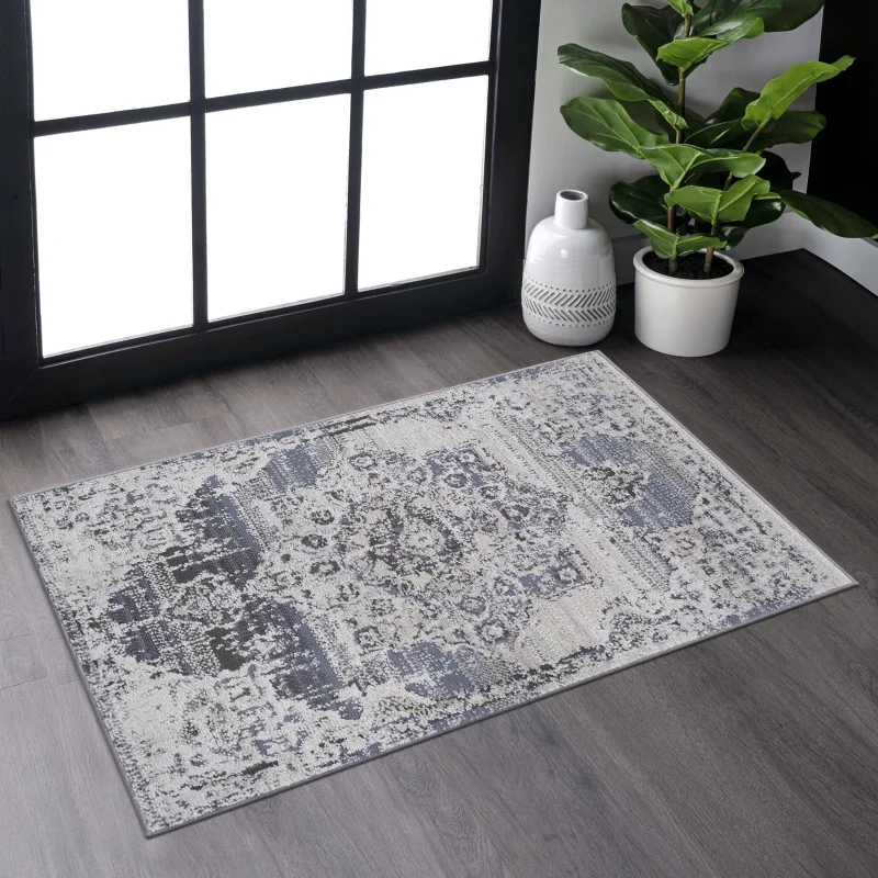 

NAAR PAYAS Collection 2X3 Cream / Blue / Medallion Doormat Rug