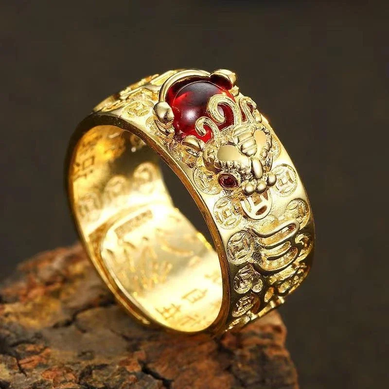 Lucky Amulet Feng Shui Pixiu Ring for Women Men Retro Silver Plated Adjustable Rings Good Luck and Wealth Buddhist Jewelry Gift